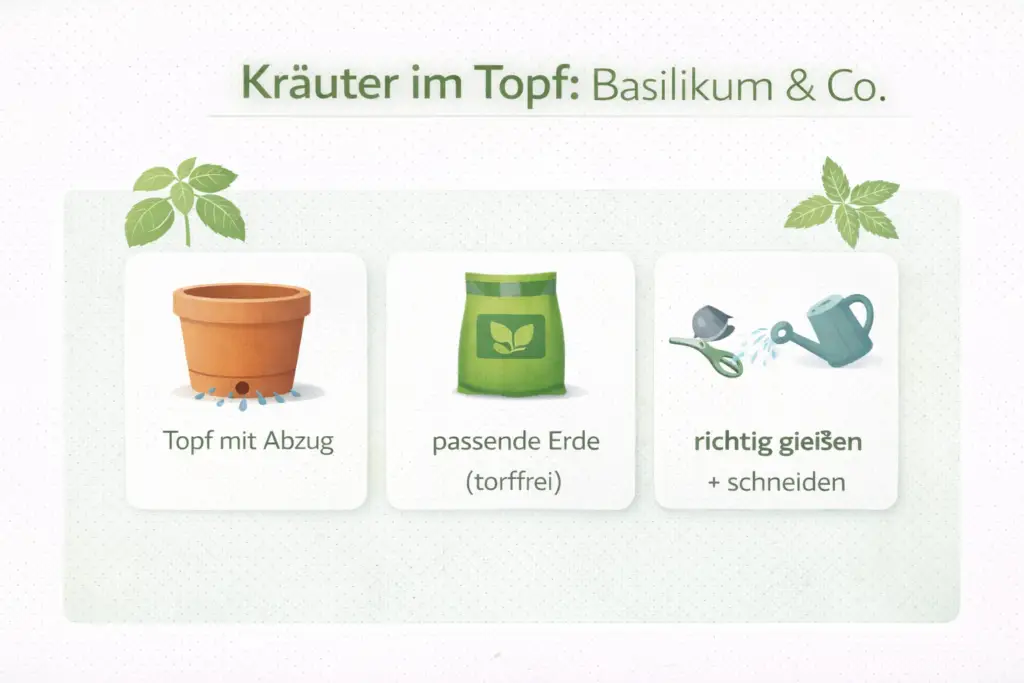 Kräuter im Topf, die nicht sofort eingehen: Basilikum & Co.