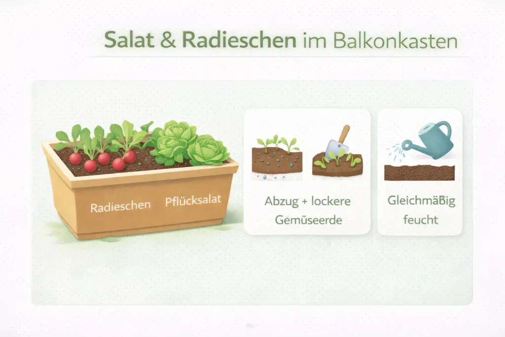 Salat & Radieschen im Kasten: schnelle Ernte Schritt für Schritt
